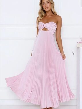 Strapless Pleated Maxi Dress in Light Pink